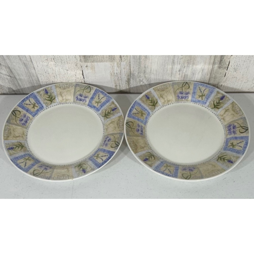 Pier 1 Dinner Plates 10 Inch Blue Green Hydrangea Lavender England Set of 2